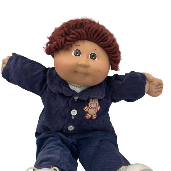 Cabbage Patch Kid Boy Doll 80's Red Curly Hair Corduroy Bear Suit Brown Eyes - Picture 14 of 16